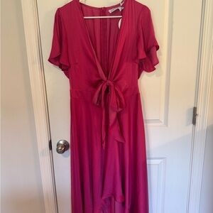 Pink Ruffled Wrap Sundress with Flutter Sleeves